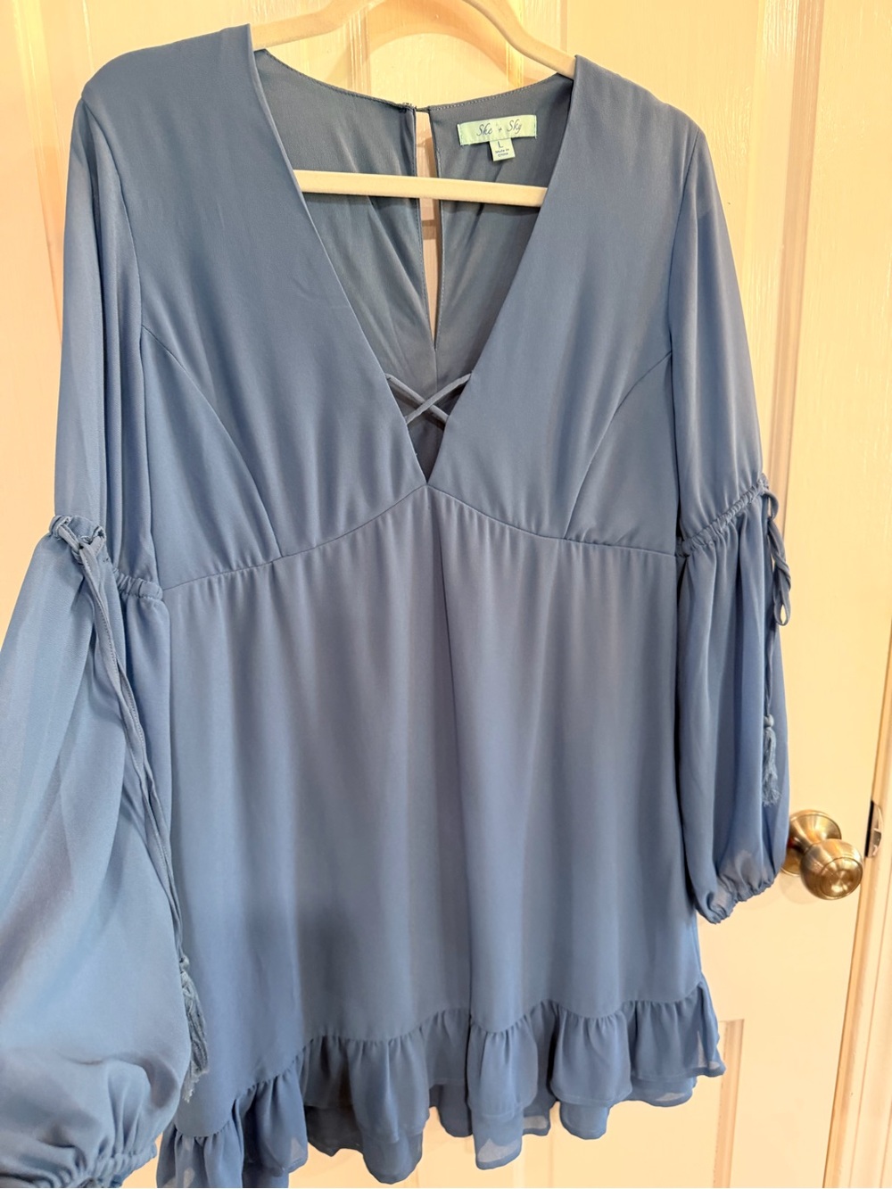 Soft & Sweet Blue V-Neck Ruffle Blouse by She + Sky